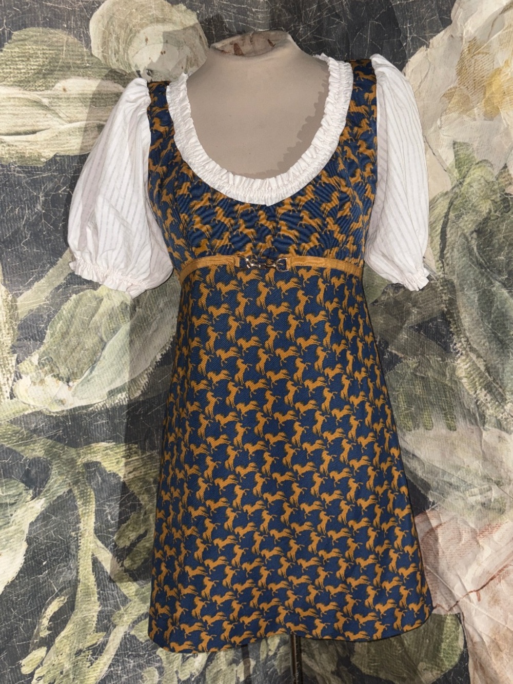 Maeve Puff Sleeve Twofer Horse Mini Dress